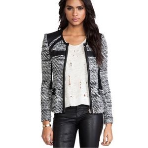 IRO Black & White Boucle Leather Trimmed Jacket Blazer Size 40 US size 8
